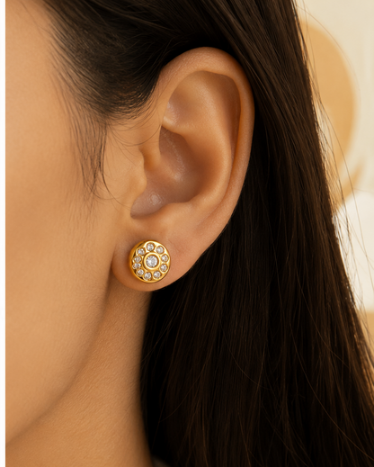 Elegant Gold-Tone Round CZ Stud