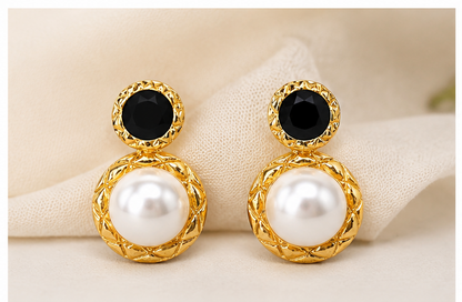 Black Stone & Pearl Gold-Tone Drop