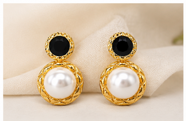 Black Stone & Pearl Gold-Tone Drop