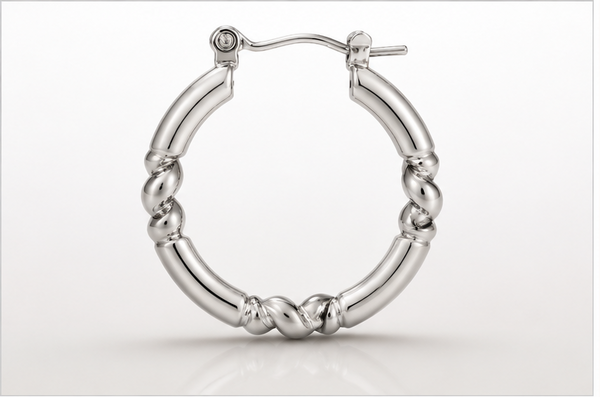 Modern Silver-Tone Textured Hoop