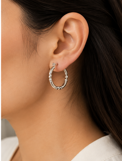 Modern Silver-Tone Textured Hoop