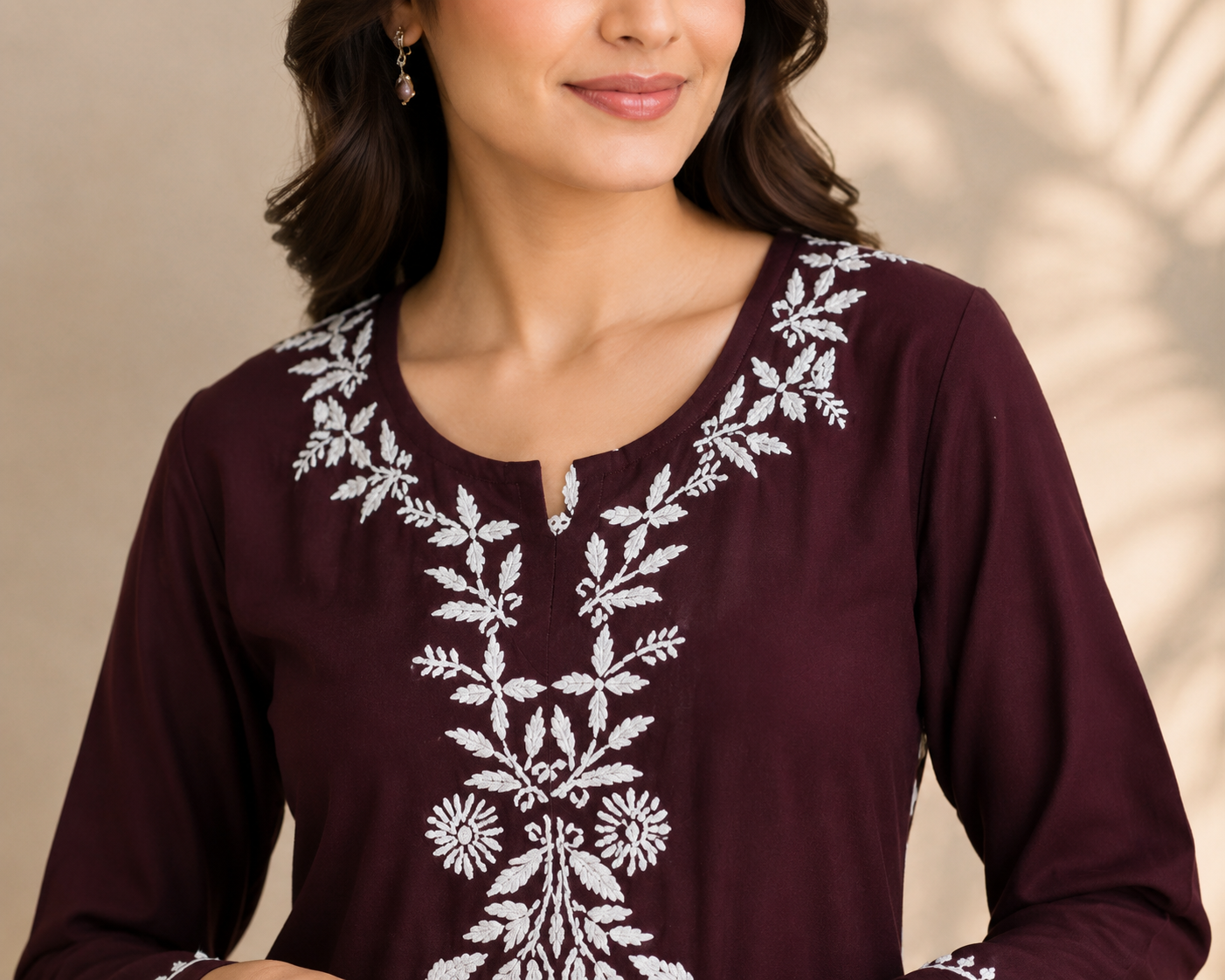 Handcrafted Rayon Chikankari Kurta Set – Chocolate Brown