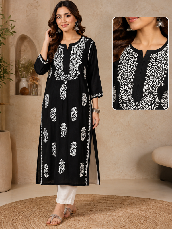 Black Handcrafted Modal Chikankari Kurti