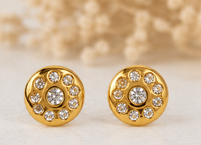 Elegant Gold-Tone Round CZ Stud