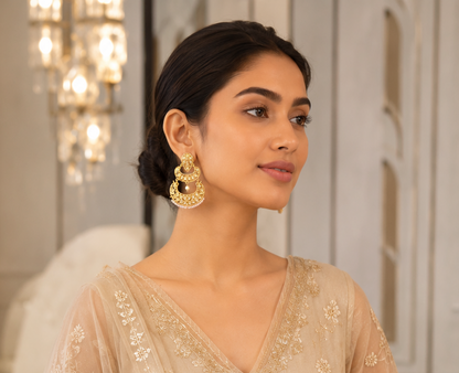 Gold-Tone American Diamond Chandbali  with Pearl Drop