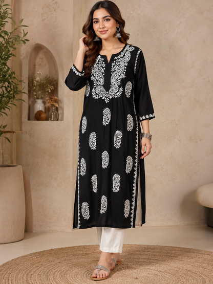 Black Handcrafted Modal Chikankari Kurti