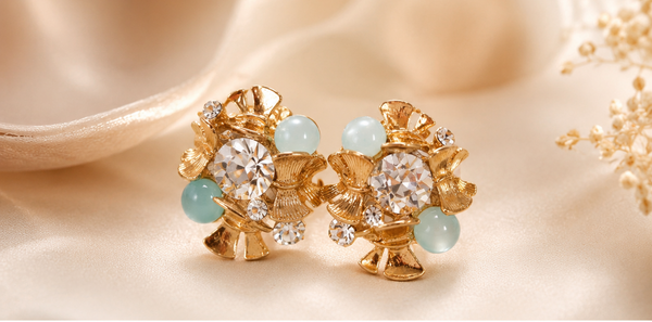 Floral Crystal Statement Stud Earrings