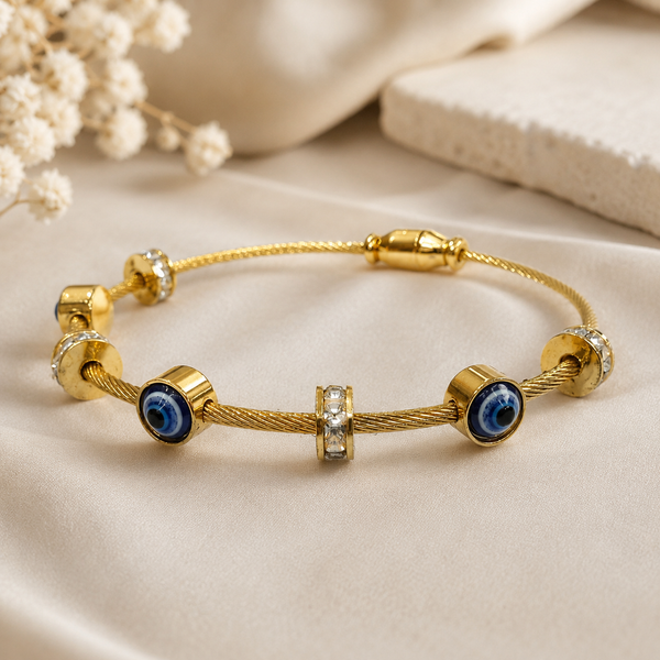 Anti-Tarnish Evil Eye Charm Bracelet – Gold Finish