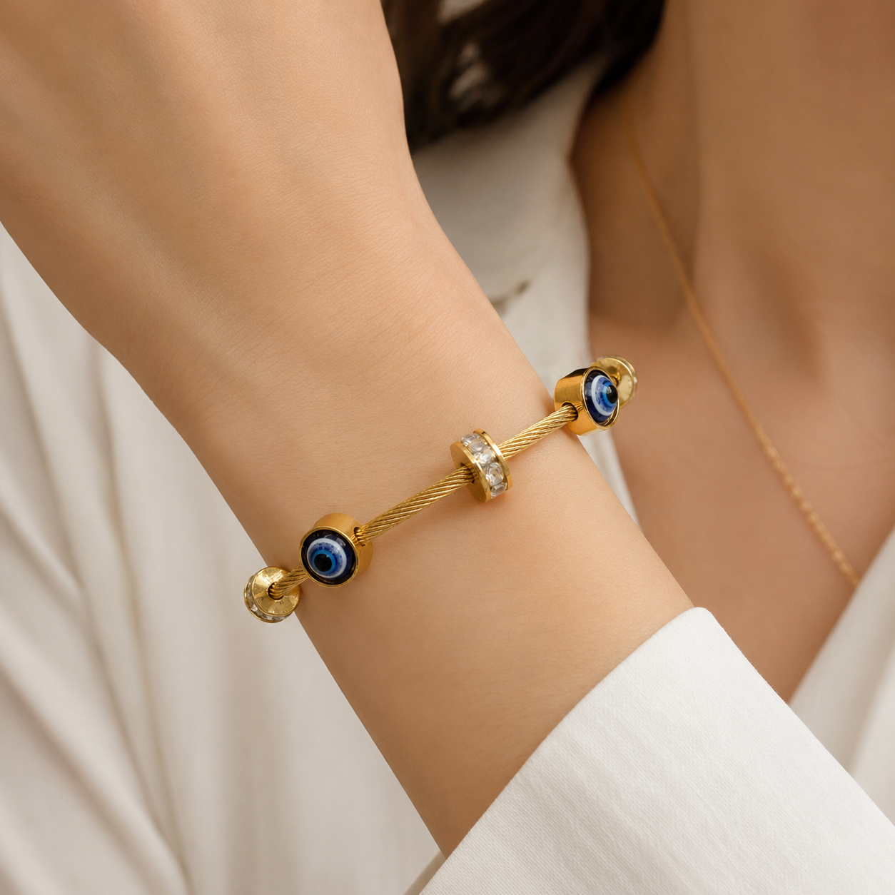 Anti-Tarnish Evil Eye Charm Bracelet – Gold Finish