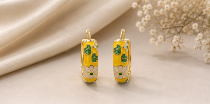 Floral Enamel Hoop Earrings – Yellow Daisy Collection