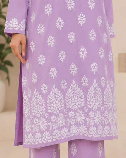 Handcrafted Chikankari Kurta Set – Pastel Lilac