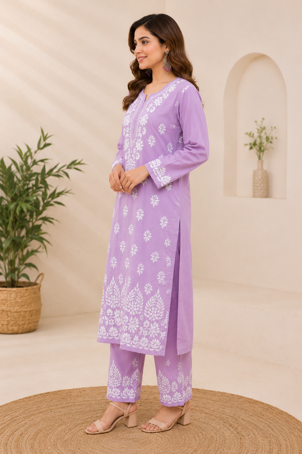 Handcrafted Chikankari Kurta Set – Pastel Lilac