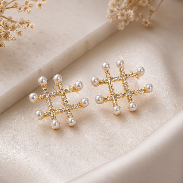 Elegant Crystal Pearl Geometric Stud