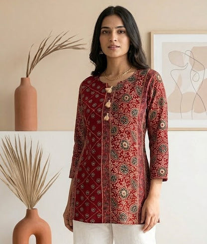 Ajrak print silk top