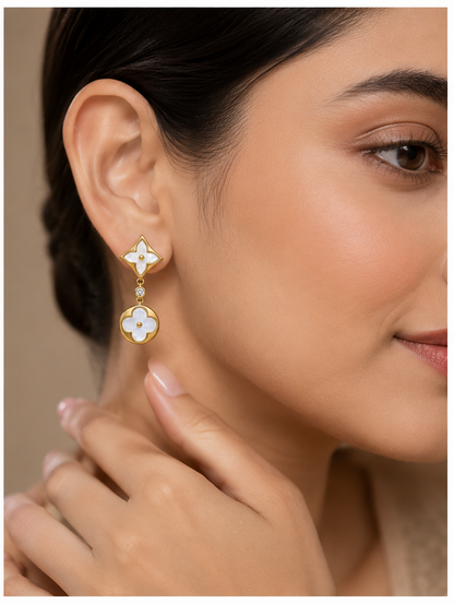 Luxury White Clover Gold-Tone Drop
