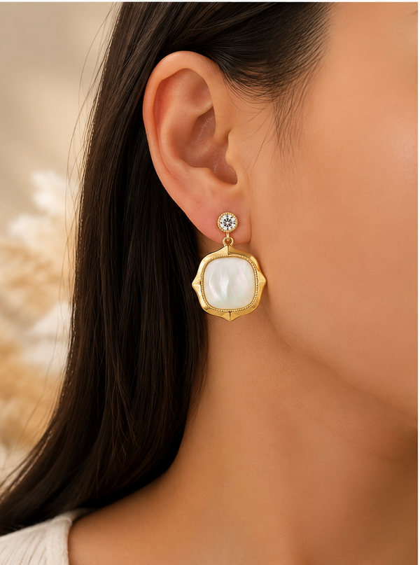 Gold-Tone Mother of Pearl Drop with CZ Stud