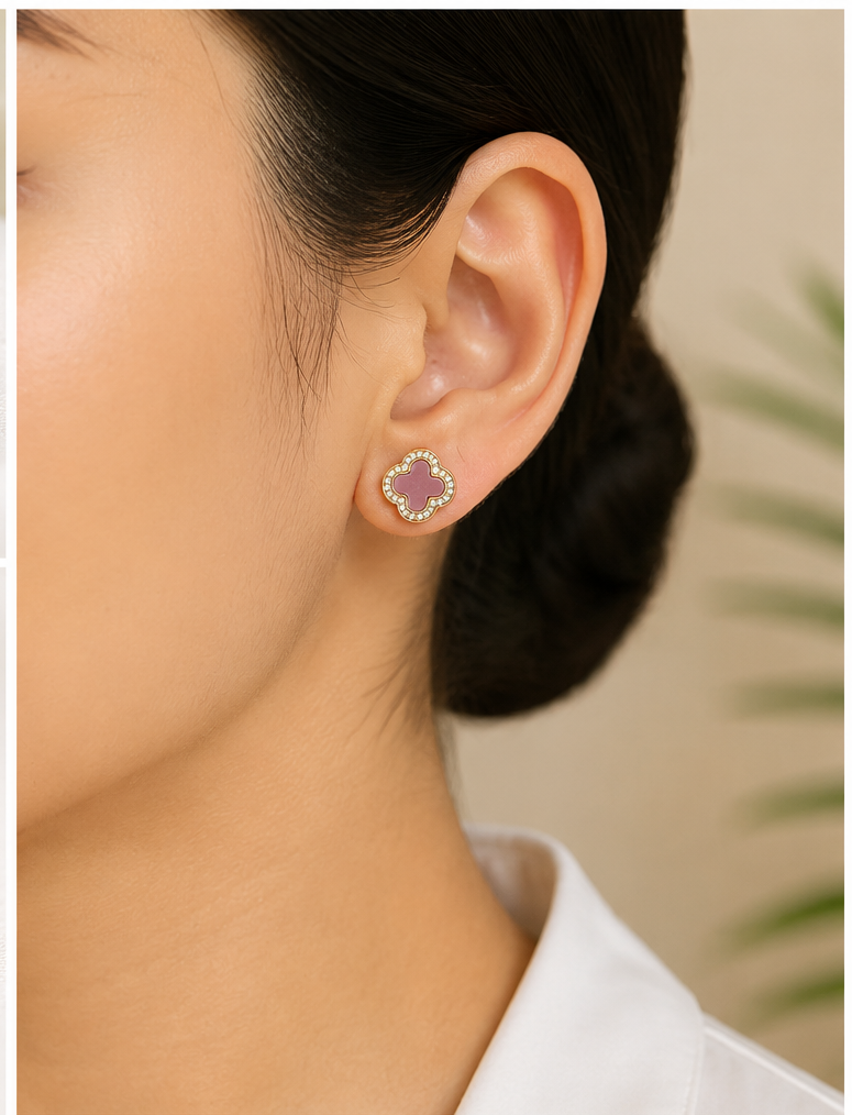 Pink Clover Stud Earrings