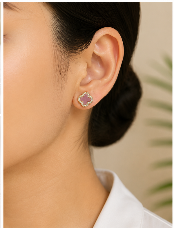 Pink Clover Stud Earrings