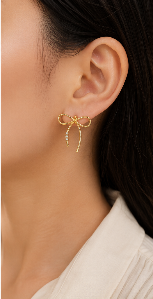 Gold Bow Knot Statement Earrings with Crystal Accents
