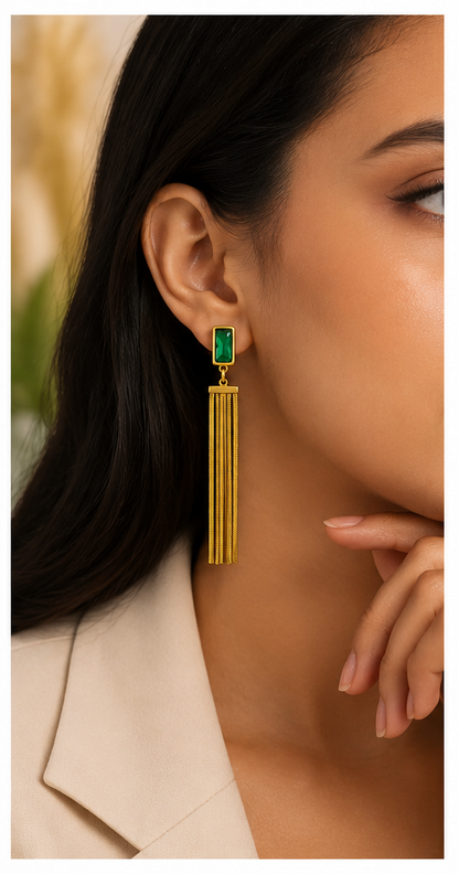 Emerald Green Crystal Tassel Drop