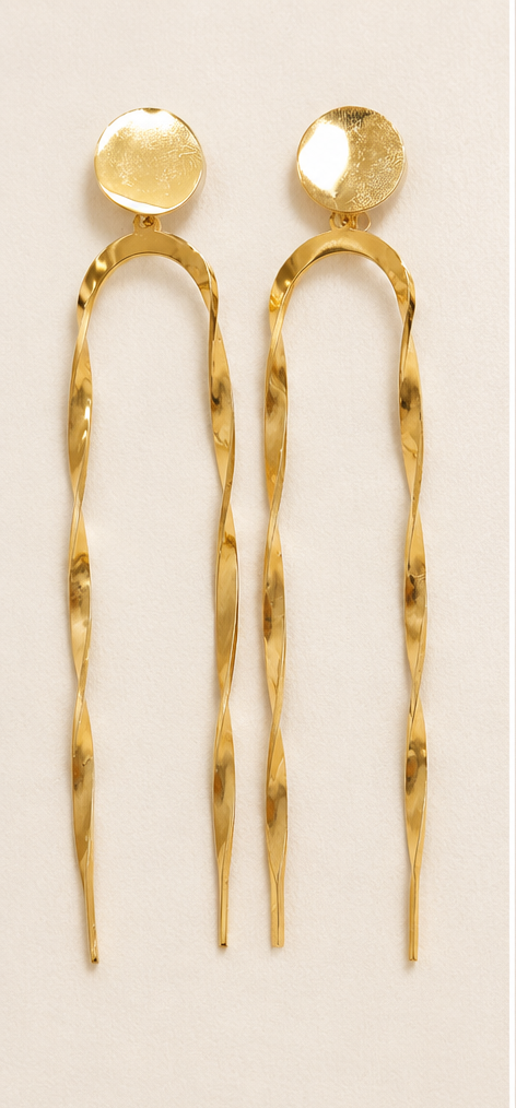 Modern Twisted Gold-Tone Long Drop