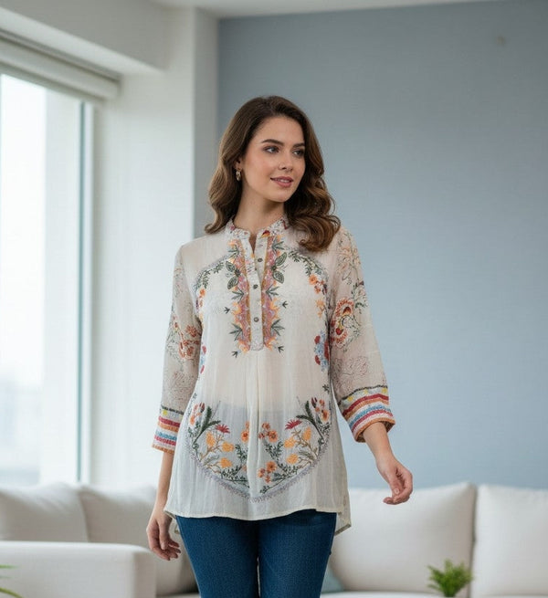 Grey Viscose Top Embroidery