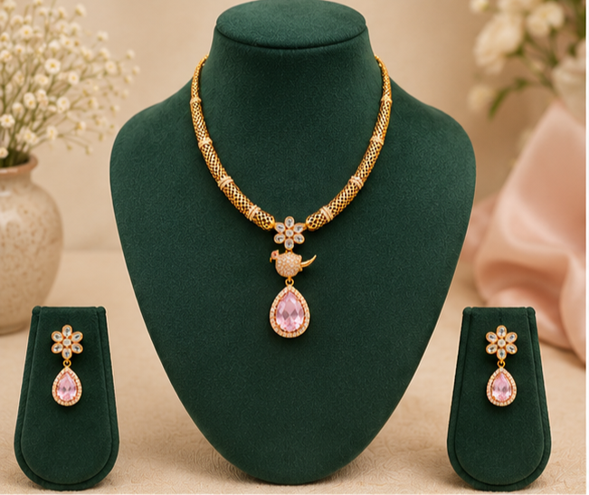 Pink Bird Necklace set