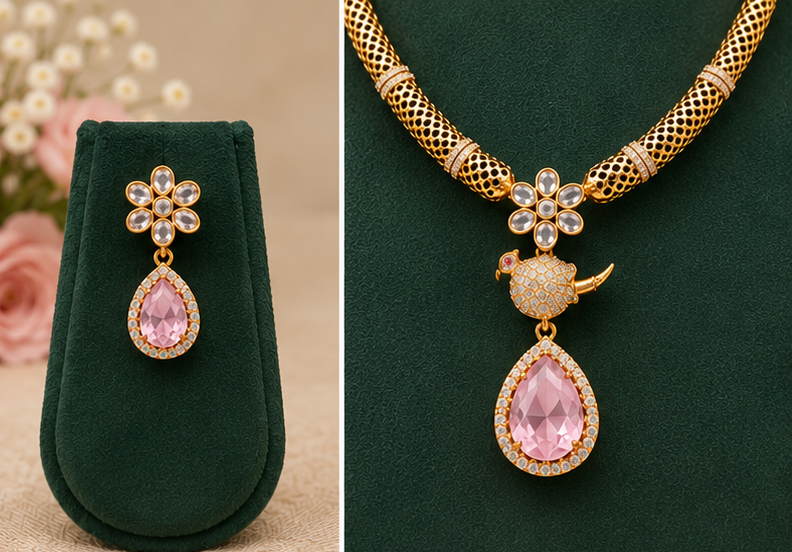 Pink Bird Necklace set