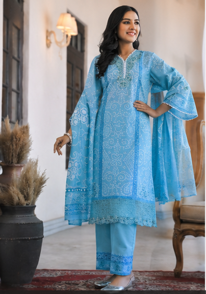 Powder Blue Embroidered Suit Set