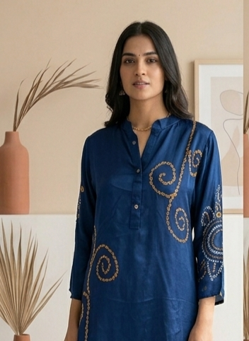 Rich crepe tops - Navy blue