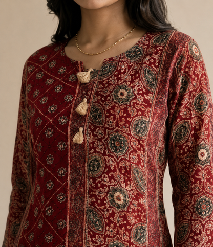Ajrak print silk top