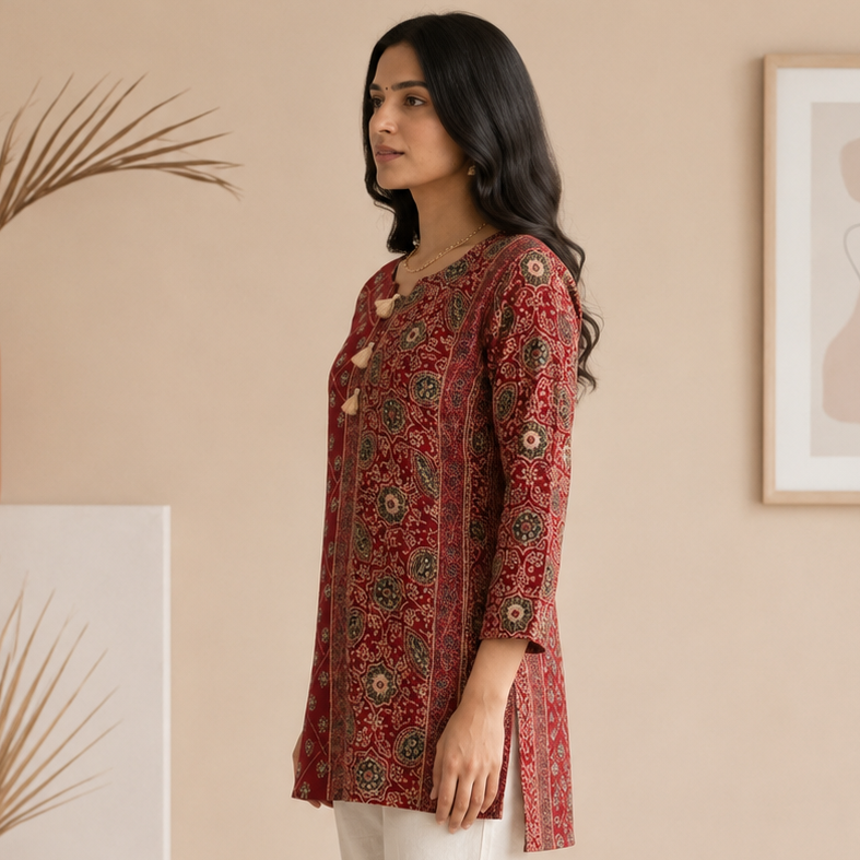 Ajrak print silk top