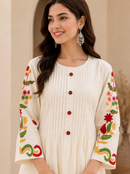 Linen Embroidered Cord Set – Ivory Cream