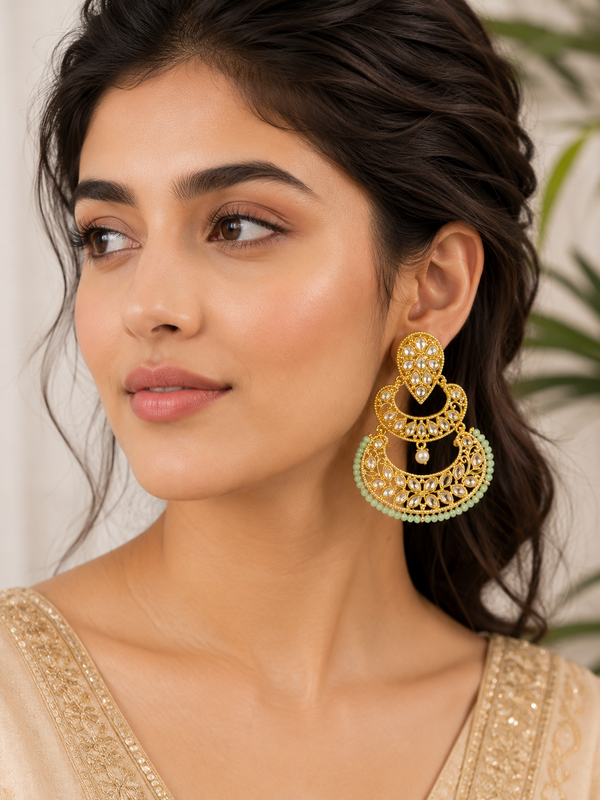 Chandbali Earrings - Mint