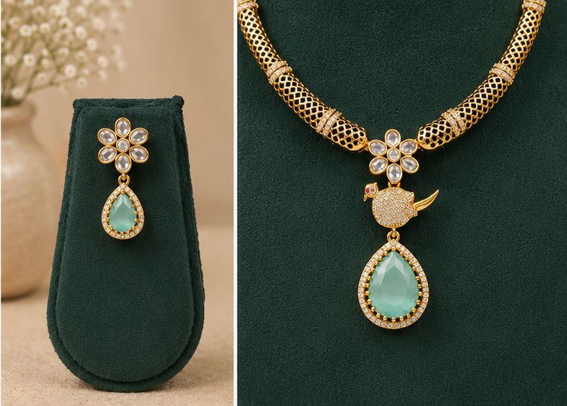 Mint green bird Necklace set