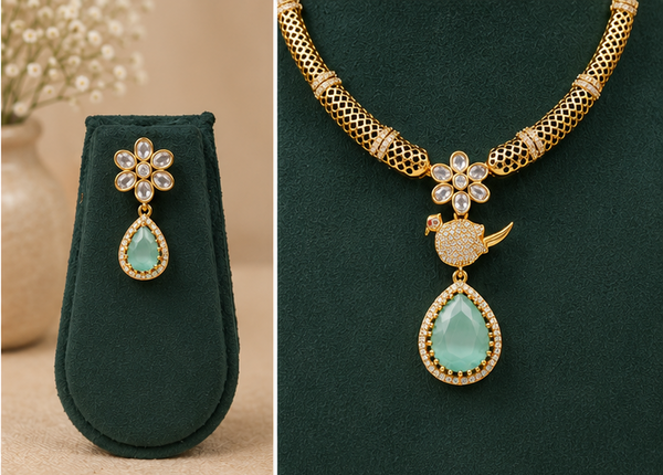 Mint green bird Necklace set