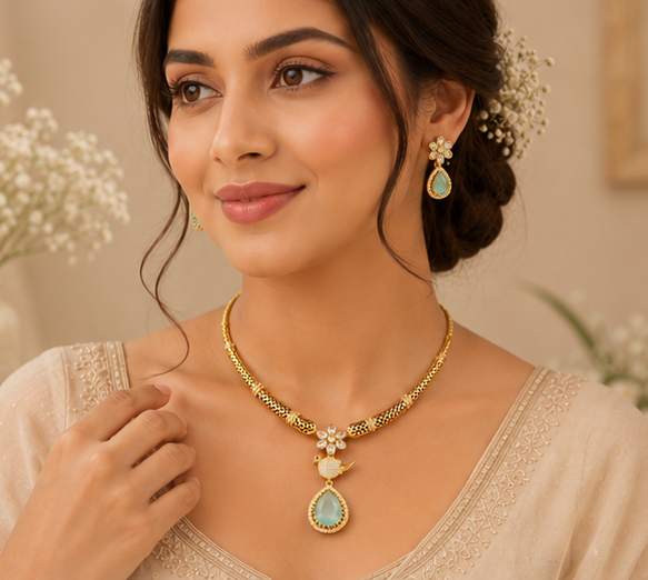 Mint green bird Necklace set