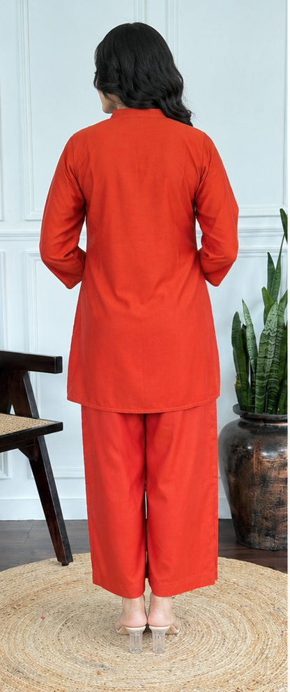 Rust Orange Embroidered Co-Ord Set