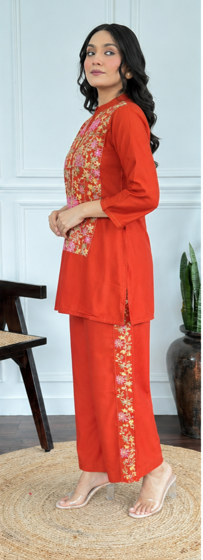 Rust Orange Embroidered Co-Ord Set