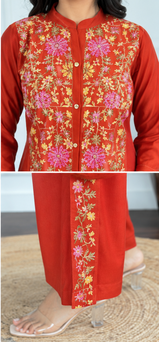 Rust Orange Embroidered Co-Ord Set